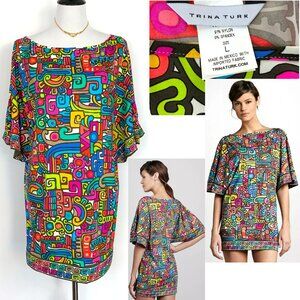 Trina Turk Maya Split Kimono Jersey Tunic Swimsuit Cover Up Dress Sz L